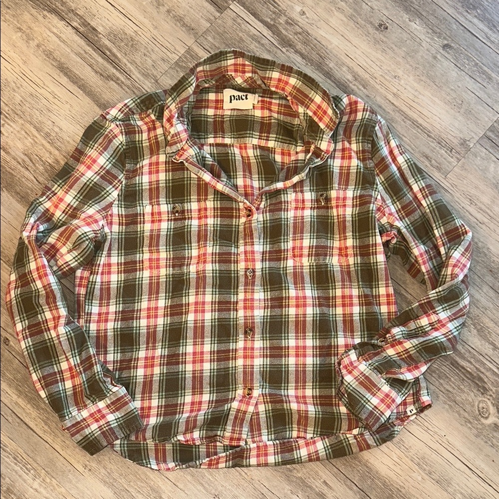 Pact Multicolor Plaid Button Down Top Size Small